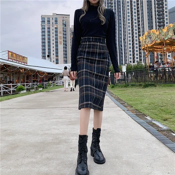 Plaid skirt winter clothing 2019 split skirts female Autumn plaid knee length women's high waist slit skirt ladies fashion Mini
Plaid skirt winter clothing 2019 split skirts female Autumn plaid knee length women's high waist slit skirt ladies fashion Mini