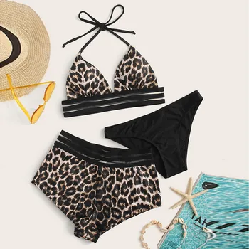 Fashion Womens Leopard Print Biquini Push-Up Pad Split Underwear Set Three Bathing Suits Halter Lengerie Wire Free ropa de playa
Fashion Womens Leopard Print Biquini Push-Up Pad Split Underwear Set Three Bathing Suits Halter Lengerie Wire Free ropa de playa