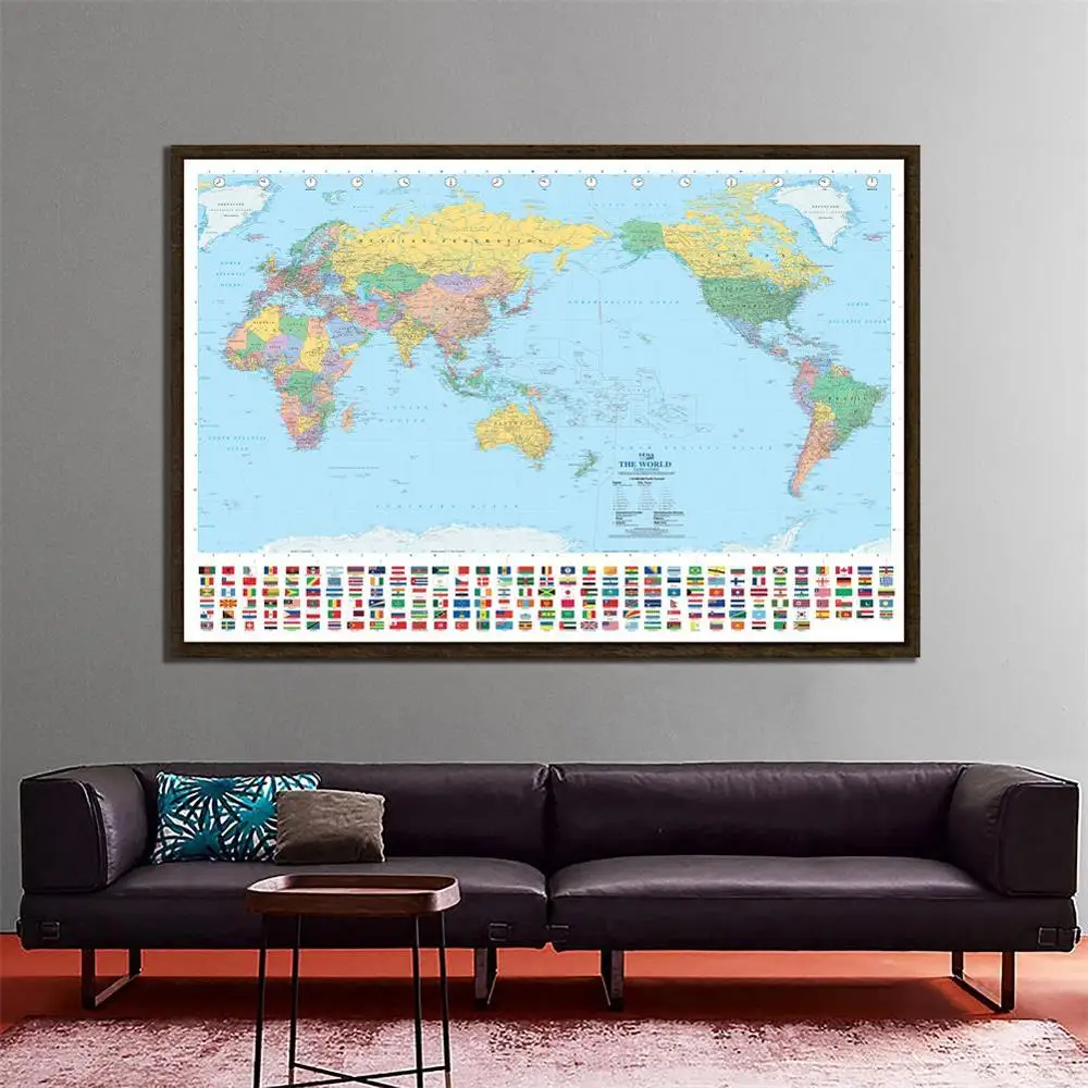 The World Map Pacific Centred Non-woven Waterproof Map With National Flag For Geographical Research 150x100cm
The World Map Pacific Centred Non-woven Waterproof Map With National Flag For Geographical Research 150x100cm