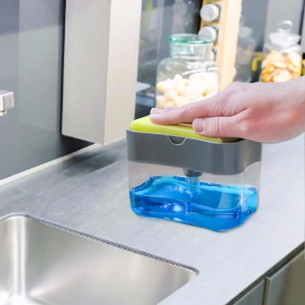Kitchen Sink Storage Box Tray Sponge Manual Hand Press Soap Organizer E2R2
