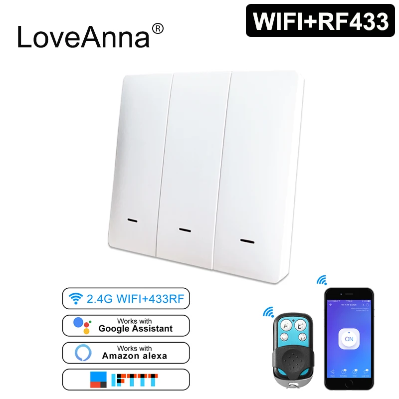 eWeLink EU Smart Wifi Switch Panel Wall Switch Wireless 433Mhz RF Remote Control Light Switch Timer Controller Work with Alexa
eWeLink EU Smart Wifi Switch Panel Wall Switch Wireless 433Mhz RF Remote Control Light Switch Timer Controller Work with Alexa