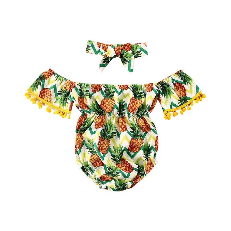 Summer Newborn Baby Toddler Baby Clothes Jumpsuit Off Shoulder Pineapple Print Romper + Headband 2pcs 
Summer Newborn Baby Toddler Baby Clothes Jumpsuit Off Shoulder Pineapple Print Romper + Headband 2pcs