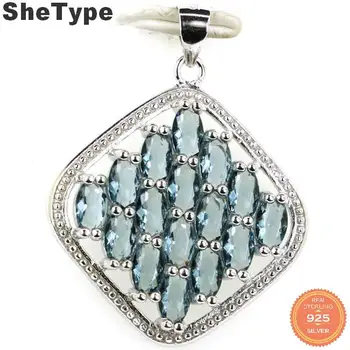 

33x26mm SheType Elegant 5.5g Created London Blue Topaz Real Blood Ruby Natural CZ 925 Solid Sterling Silver Pendant