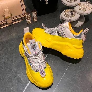 Genuine Leather Platform Sneakers Women's shoes Yellow Color Thick Sole Crystal Beading Leisure Shoes
Genuine Leather Platform Sneakers Women's shoes Yellow Color Thick Sole Crystal Beading Leisure Shoes