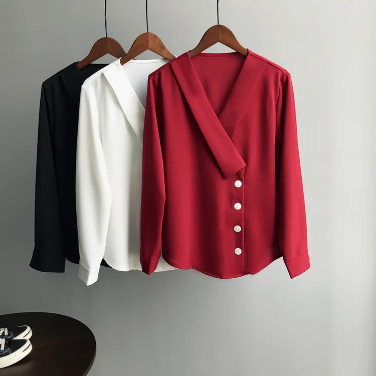 Mooirue Autumn Spring 2019 Female Blouse V Neck Chiffon Long Blusas Feminino Red White Blouse
Mooirue Autumn Spring 2019 Female Blouse V Neck Chiffon Long Blusas Feminino Red White Blouse