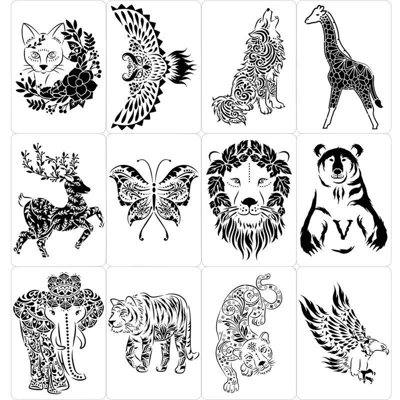 12Pcs/Lot A4 Mandala Animals DIY Wall Layering Stencils Painting Scrapbook Coloring Embossing Album Decorative Template
12Pcs/Lot A4 Mandala Animals DIY Wall Layering Stencils Painting Scrapbook Coloring Embossing Album Decorative Template