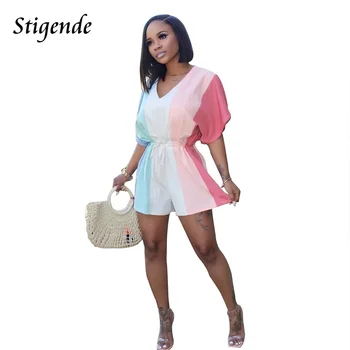 Stigende Women Casual Summer Loose Stripe Romper Fashion Short Sleeve Drawstring Romper Playsuit Sexy Colorful Club Party Romper 
Stigende Women Casual Summer Loose Stripe Romper Fashion Short Sleeve Drawstring Romper Playsuit Sexy Colorful Club Party Romper