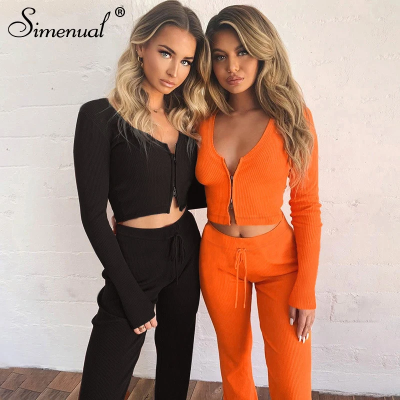 Simenual Ribbed Solid Fashion Two Piece Sets Women Zipper Casual Slim Bodycon Outfits Workout Long Sleeve Top And Pants Set 2019
Simenual Ribbed Solid Fashion Two Piece Sets Women Zipper Casual Slim Bodycon Outfits Workout Long Sleeve Top And Pants Set 2019