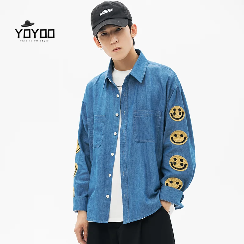 

YOYOO new men clothing cotton oversized print men shirts casual loose shirt new fashion style men's shirts man