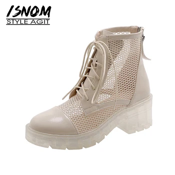 ISNOM Fashion Transparent Heels Boots Women Mesh Lace Up Ankle Boots Square Heel Clear Platform Shoes Woman Round Toe Booties
ISNOM Fashion Transparent Heels Boots Women Mesh Lace Up Ankle Boots Square Heel Clear Platform Shoes Woman Round Toe Booties