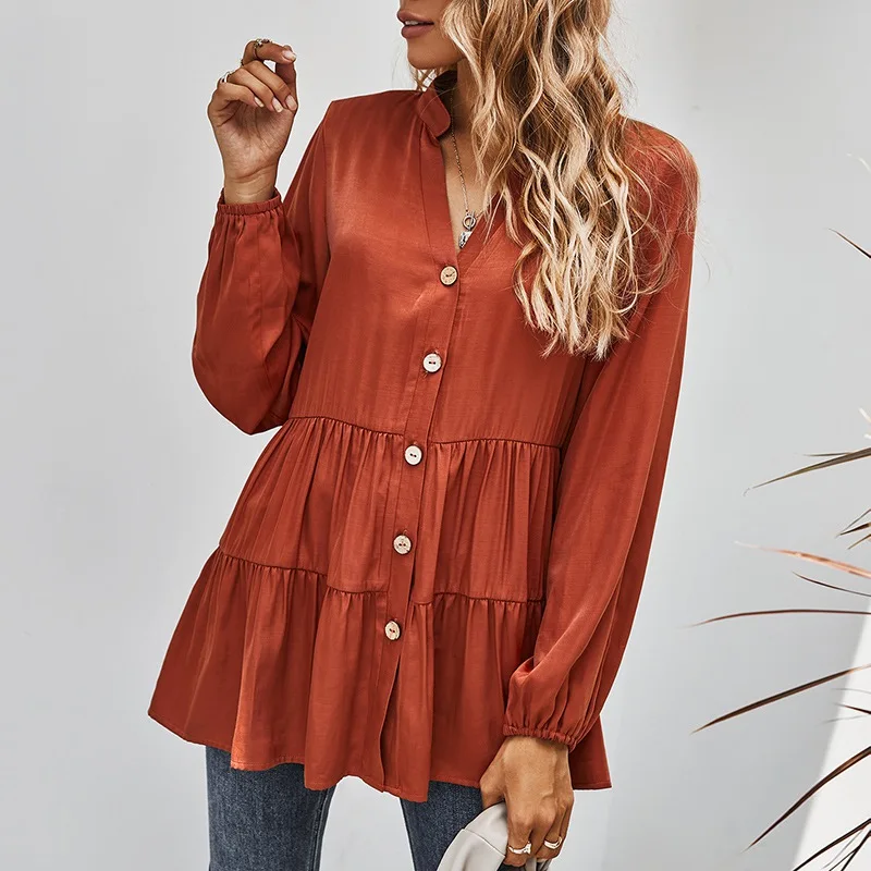 Women Tops Autumn Fashion Casual V-neck Single-breasted Stitching Draped Long-sleeved Shirt T-shirt
Women Tops Autumn Fashion Casual V-neck Single-breasted Stitching Draped Long-sleeved Shirt T-shirt