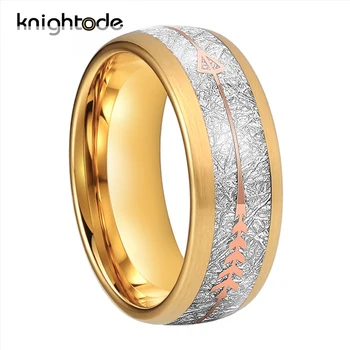 8mm Gold Tungsten Carbide Rings White Meteorite/Rose Gold Arrow Inlay For Men Women Fashion Ring Dome Brushed Finish Comfort Fit 
8mm Gold Tungsten Carbide Rings White Meteorite/Rose Gold Arrow Inlay For Men Women Fashion Ring Dome Brushed Finish Comfort Fit
