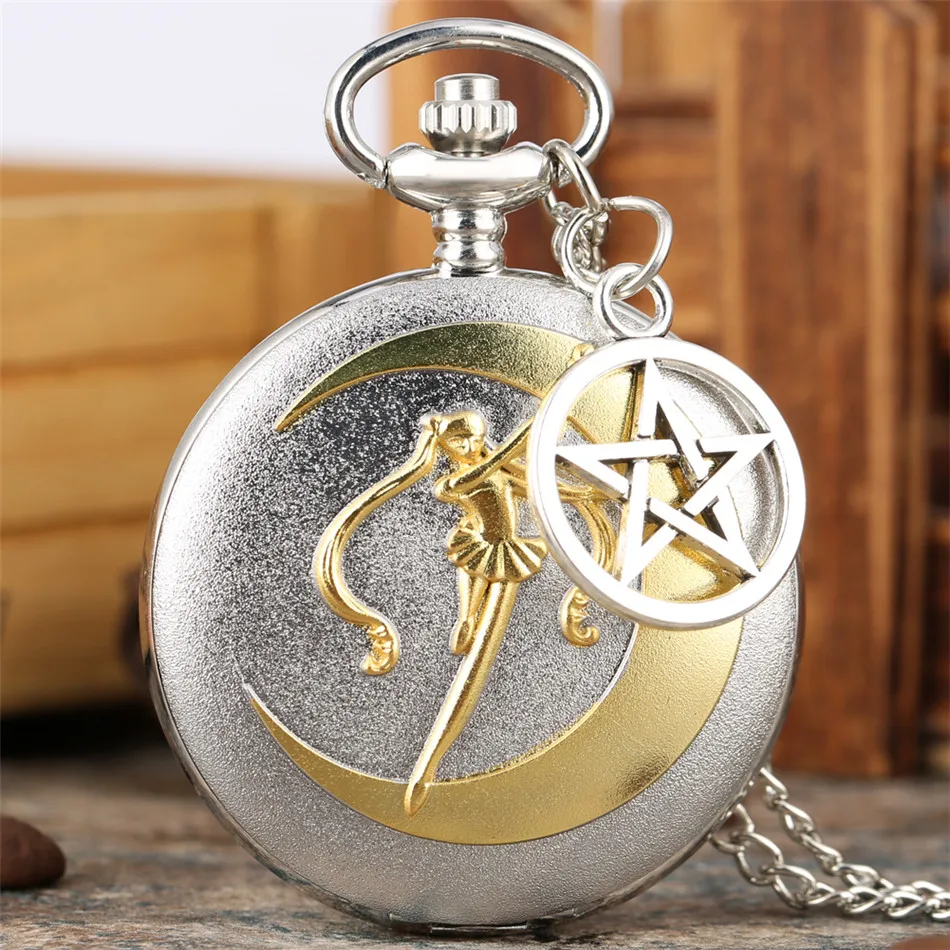Silver Gold Quartz Pocket Watch Lovely Japanese Anime Necklace Watch Roman Numerals Display Pendant Clock
Silver Gold Quartz Pocket Watch Lovely Japanese Anime Necklace Watch Roman Numerals Display Pendant Clock