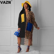 VAZN QYBX5135 otoño o-cuello 3 colores leopardo estampado vestido Sexy 2019 Vestido de manga larga mujeres fiesta noche Club vestido(China)