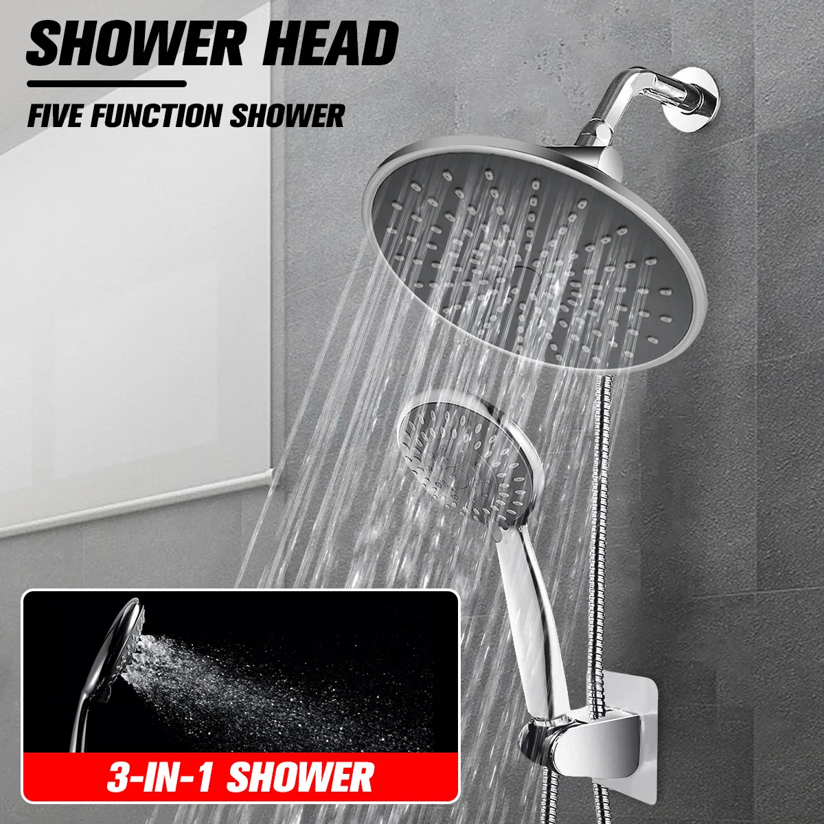 5 Modes Rainfall Shower Head High Pressure Shower Head 3-Way Water Diverter Stainless Steel Hose Set Handheld Showerhead Combo
5 Modes Rainfall Shower Head High Pressure Shower Head 3-Way Water Diverter Stainless Steel Hose Set Handheld Showerhead Combo