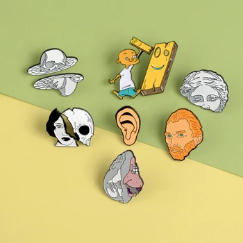 2pcs/set artistic pins Van Gogh ears Alice Half Skull Brooches Badges Bag Enamel pins Gifts For Couple Friends Jewelry wholesale
