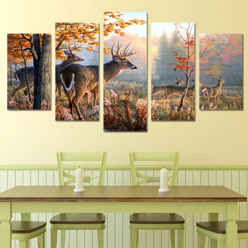 Dropship 5-piece of Modern Decorative Painting Spray-painted Canvas Autumn Deer Animals | Дом и сад