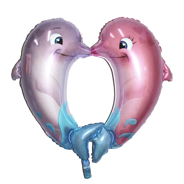 

New aluminium film balloon birthday kiss heart conjoined small dolphin foil balloons party decorations