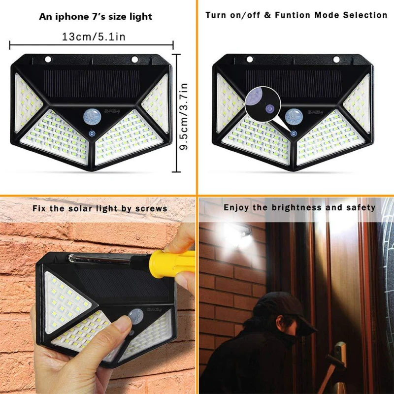100 /144LED Light Four Sides Solar Light 3 Modes 270 Degree Angle Motion Sensor Wall Lamp Outdoor Garden Waterproof Lamps
100 /144LED Light Four Sides Solar Light 3 Modes 270 Degree Angle Motion Sensor Wall Lamp Outdoor Garden Waterproof Lamps