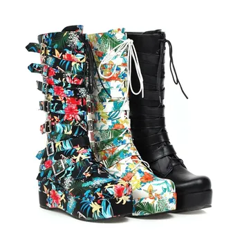 US4-12 Womens Round Toe Printed Floral PU Leather Mid Calf Boots Platform Belt Buckle Lace Up Wedge High Heel Shoes Plus Size
US4-12 Womens Round Toe Printed Floral PU Leather Mid Calf Boots Platform Belt Buckle Lace Up Wedge High Heel Shoes Plus Size