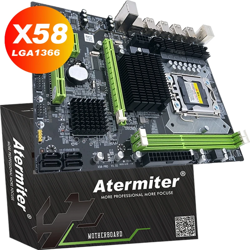 Материнская плата Atermiter X58 LGA 1366 с поддержкой серверной памяти REG ECC и процессора Xeon