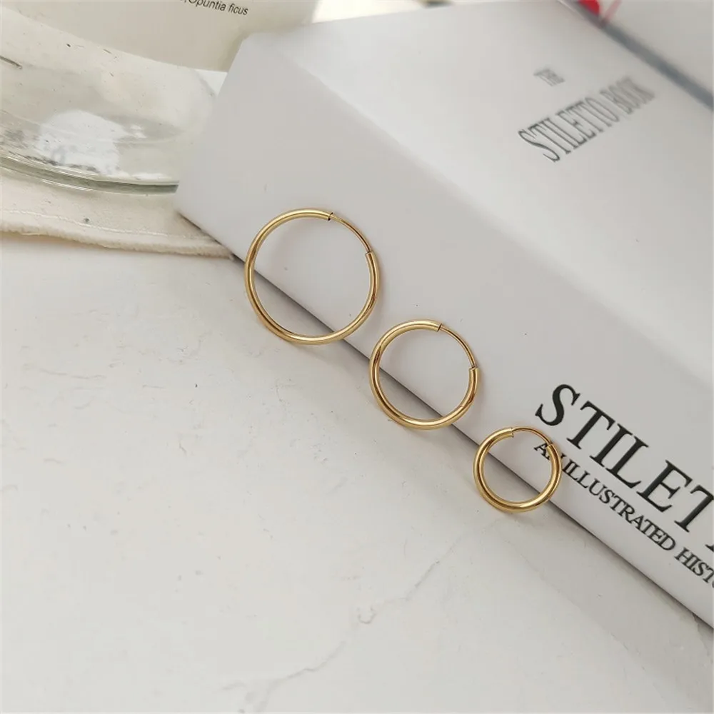 American 14K Gold Filled injection color preserving retro simple large earrings round DIY accessories | Украшения и аксессуары