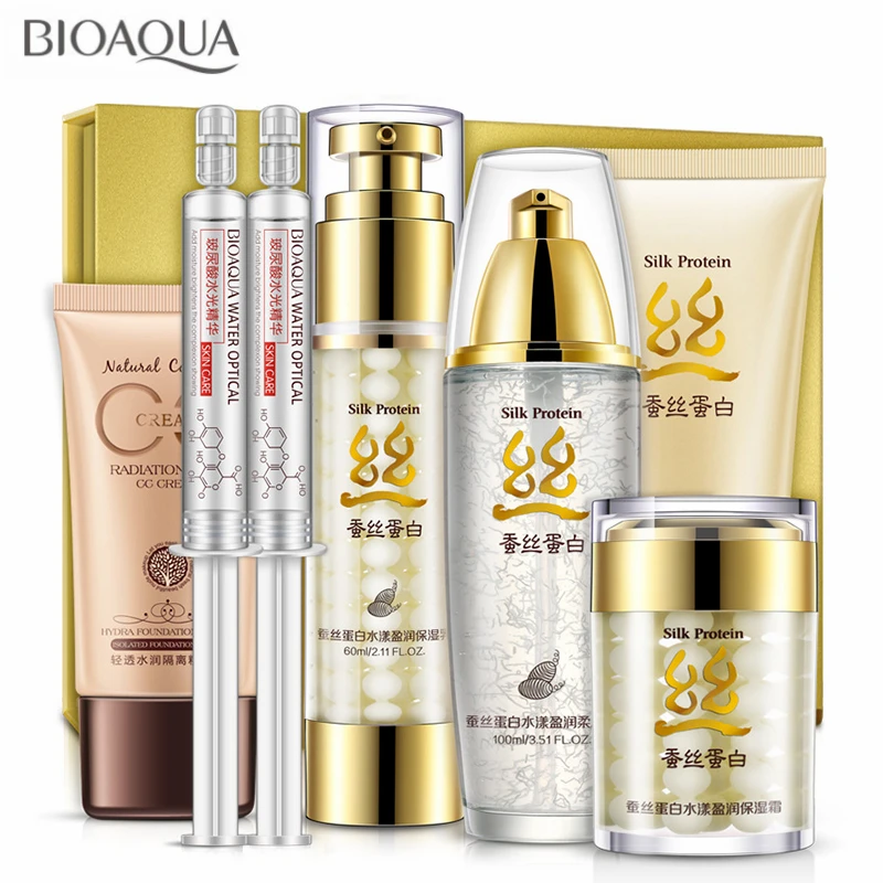 BIOAQUA Silk Protein Skin Care Set 7Pcs Deep Moisturizing Hyaluronic Acid Liquid Anti Wrinkle Anti Aging Collagen Essence Cream
BIOAQUA Silk Protein Skin Care Set 7Pcs Deep Moisturizing Hyaluronic Acid Liquid Anti Wrinkle Anti Aging Collagen Essence Cream