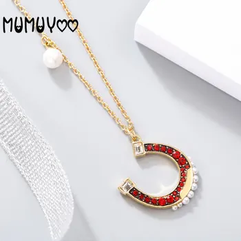 Fashion jewelry high quality SWA glamour crystal horseshoe collar chain red U-shaped pearl women necklace. 
Fashion jewelry high quality SWA glamour crystal horseshoe collar chain red U-shaped pearl women necklace.