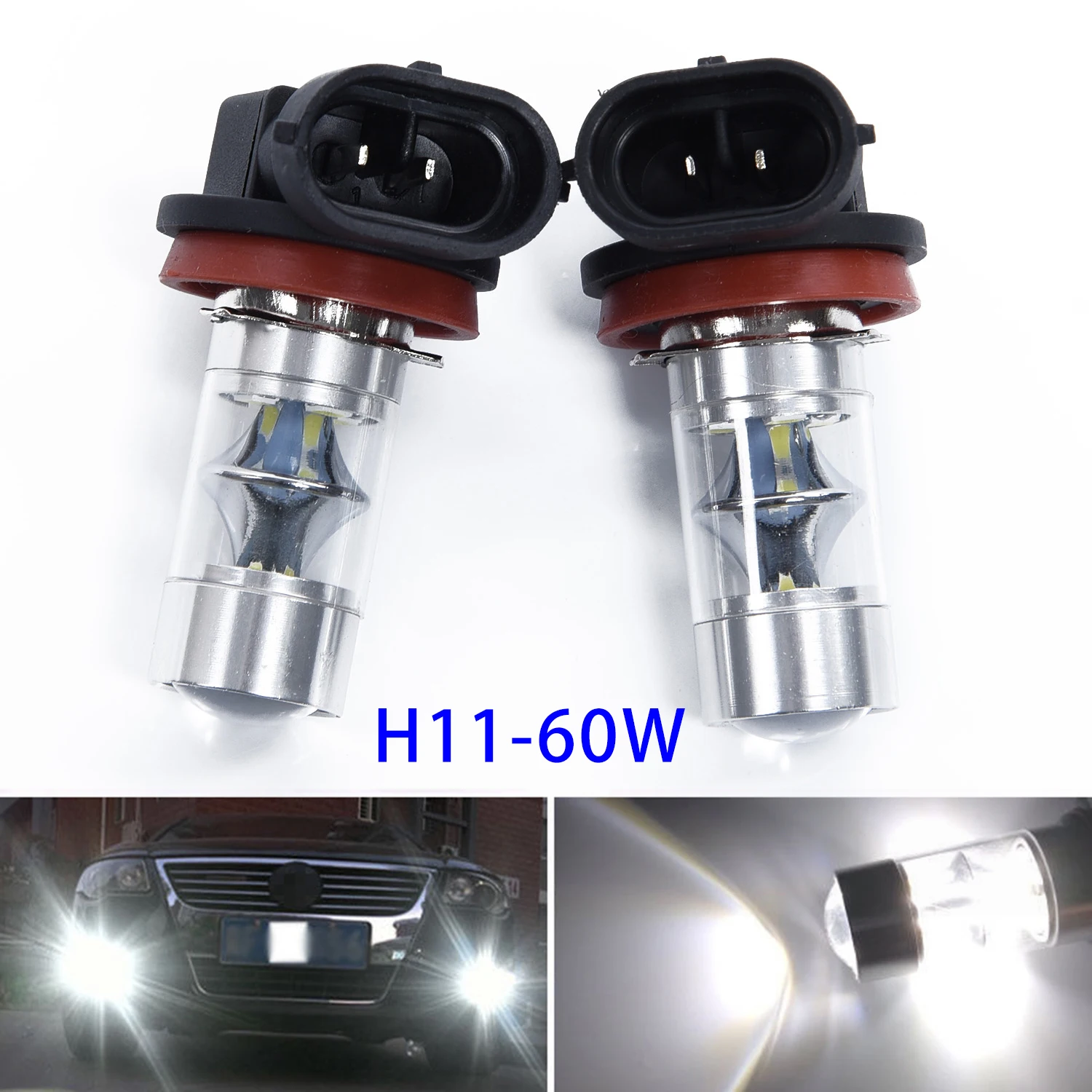 

2pcs H11 H8 DC 12V-24V 60W Car Light Bulbs With 2323 LED Chip Super Bright White Fog / Driving Lamps 6000K -6500K 600LM