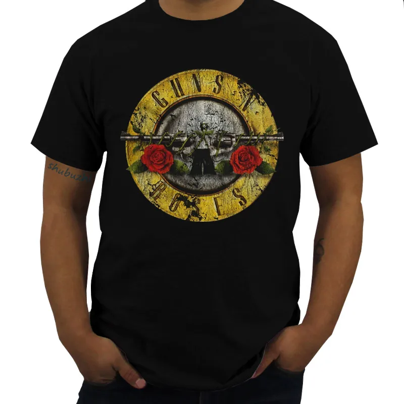 Фото Мужская хлопковая футболка летняя брендовая с логотипом Guns N Roses Bullet Черная