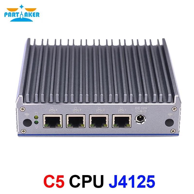 

Partaker C5 Fanless Mini PC pfSense Firewall Appliance Quad Core J4125 2.0GHz VPN 4 i211-AT LAN Network Router Onboard 8G EMMC