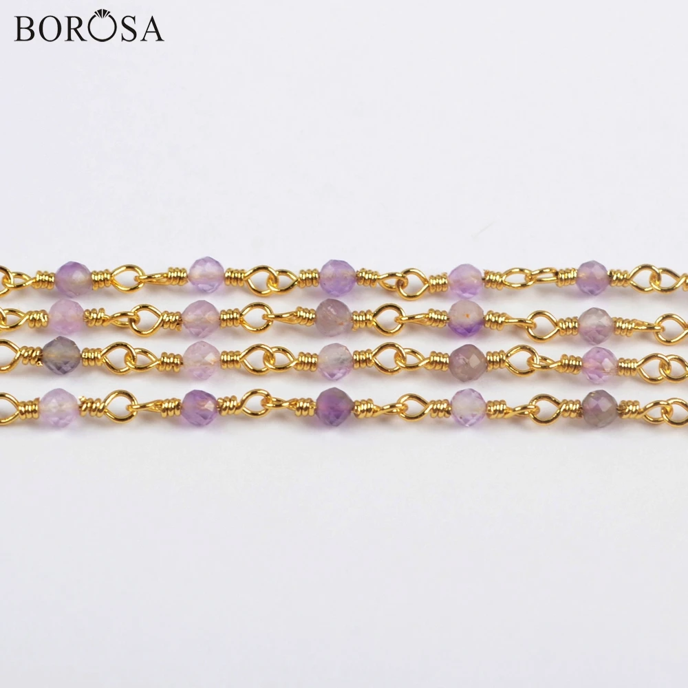 BOROSA 3Meters Gold/Silver Plating 2mm Natural Amethysts Beads Faceted Brass Chains Crystal Quartz Beads Chains Jewelry JT243
BOROSA 3Meters Gold/Silver Plating 2mm Natural Amethysts Beads Faceted Brass Chains Crystal Quartz Beads Chains Jewelry JT243