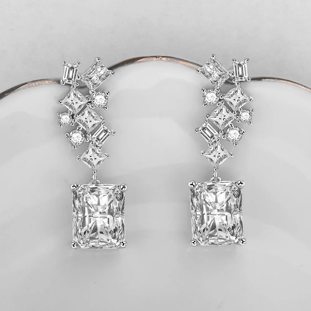 

925 Sterling Silver Stud Earrings for Women Grape Shape Diamond Gemstone Earrings Wedding Engagement Gift Fine Jewelry
