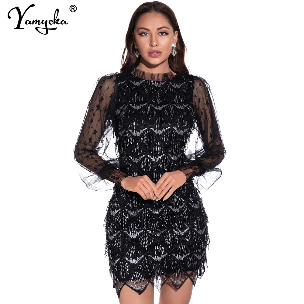 

Sexy vintage party Black sequin dress women Summer autumn Mini night club outfits bodycon woman dress evening Dresses vestidos