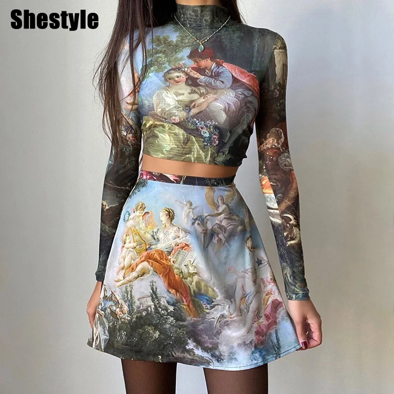 Shestyle Oil Painting Printed New Style 2020 Spring High Neck Crop Top A Line Skirt Angel Sexy 2 Two Piece Set Tide Trendy Hot
Shestyle Oil Painting Printed New Style 2020 Spring High Neck Crop Top A Line Skirt Angel Sexy 2 Two Piece Set Tide Trendy Hot