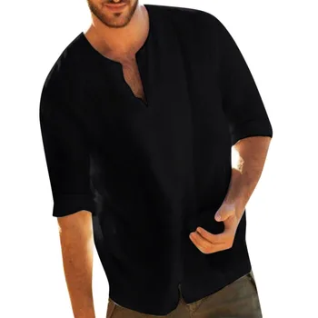 Tops Men's Baggy Cotton Blend Solid Color Three Quarter V Neck Shirts Blouses Streetwear casual slim fit shirt Summer Clothing 
Tops Men's Baggy Cotton Blend Solid Color Three Quarter V Neck Shirts Blouses Streetwear casual slim fit shirt Summer Clothing