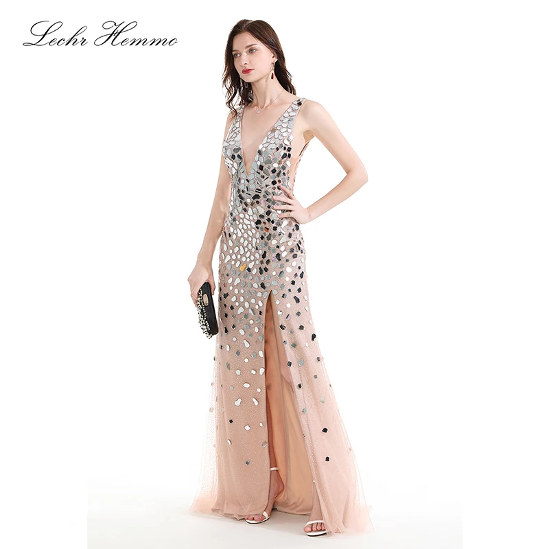2019 Luxury Evening Dresses Women Khaki Sexy Deep-V Sleeveless High Split Tulle Prom Inlaid Sequined Floor Length Evening Dress
2019 Luxury Evening Dresses Women Khaki Sexy Deep-V Sleeveless High Split Tulle Prom Inlaid Sequined Floor Length Evening Dress