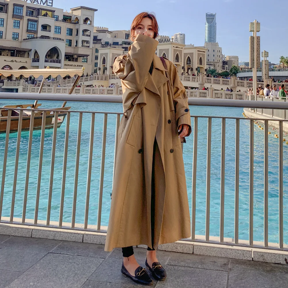Fashionable Korean-style Long Coat 2019 Autumn New Style WOMEN'S Dress Retro British Style Waist Hugging Lace-up Double Breasted 
Fashionable Korean-style Long Coat 2019 Autumn New Style WOMEN'S Dress Retro British Style Waist Hugging Lace-up Double Breasted
