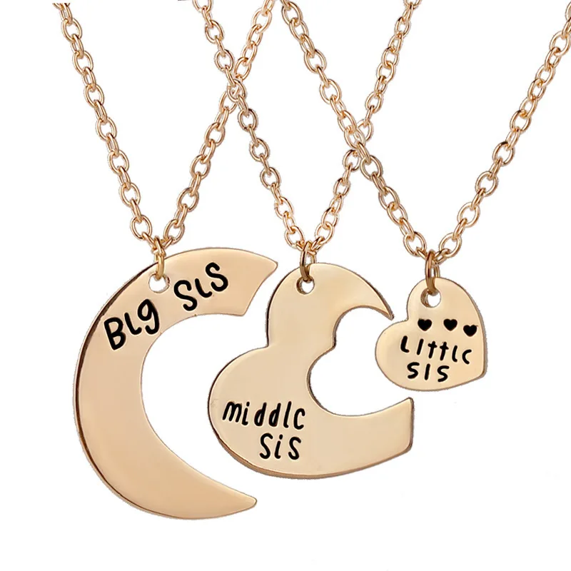 Lejia】Sister BIG MIDDLE LITTLE Necklace pcs/set Two Half Heart