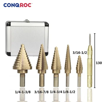 5 Pieces Imperial Sizing HSS Step Drill Bit with 130mm Center Punch Bronze Color Coating Pagoda Drill Bits Kit with Metal Case
5 Pieces Imperial Sizing HSS Step Drill Bit with 130mm Center Punch Bronze Color Coating Pagoda Drill Bits Kit with Metal Case