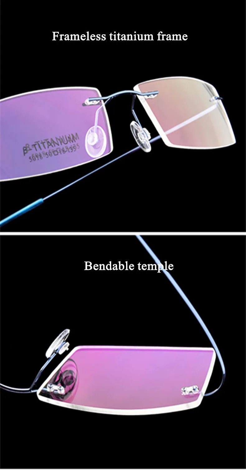 5Z18 Tytanowe Lekkie okulary korekcyjne bezramkowe Elastyczne zauszniki z pamięcią -0,5 -1 -1,5 -2 -2,5 -3 -4 -5 18 H78f43be684a0411c8611ef0a9facafabl