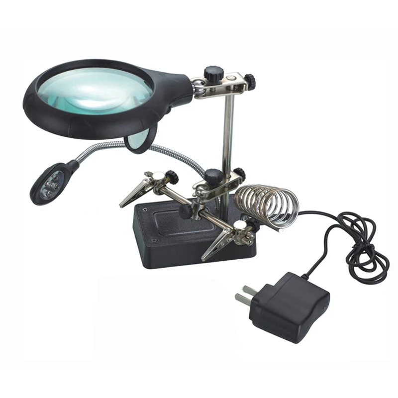 JUNEJOUR Welding magnifying glass 5 LED Light Auxiliary Clip Magnifier 3 In1 Hand Soldering Solder Iron Stand Holder Station
JUNEJOUR Welding magnifying glass 5 LED Light Auxiliary Clip Magnifier 3 In1 Hand Soldering Solder Iron Stand Holder Station