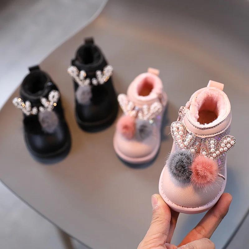 Fashion Princess Short Baby Boots Pink/Black Thick Warm Plush Winter Children's Little Girl Toddler Leather Shoes
Fashion Princess Short Baby Boots Pink/Black Thick Warm Plush Winter Children's Little Girl Toddler Leather Shoes