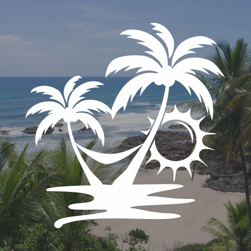 

Black/White Beach Sunset Palm Trees Car Sticker Small/Big Size Removable Waterproof Window Body Decal CL853