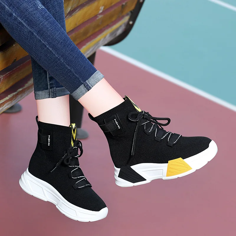 Wa zi xie Spring Korean-style Ulzzang Fashion Versatile Casual Elasticity Hight-top Sports WOMEN'S Shoes Centennial 1774
