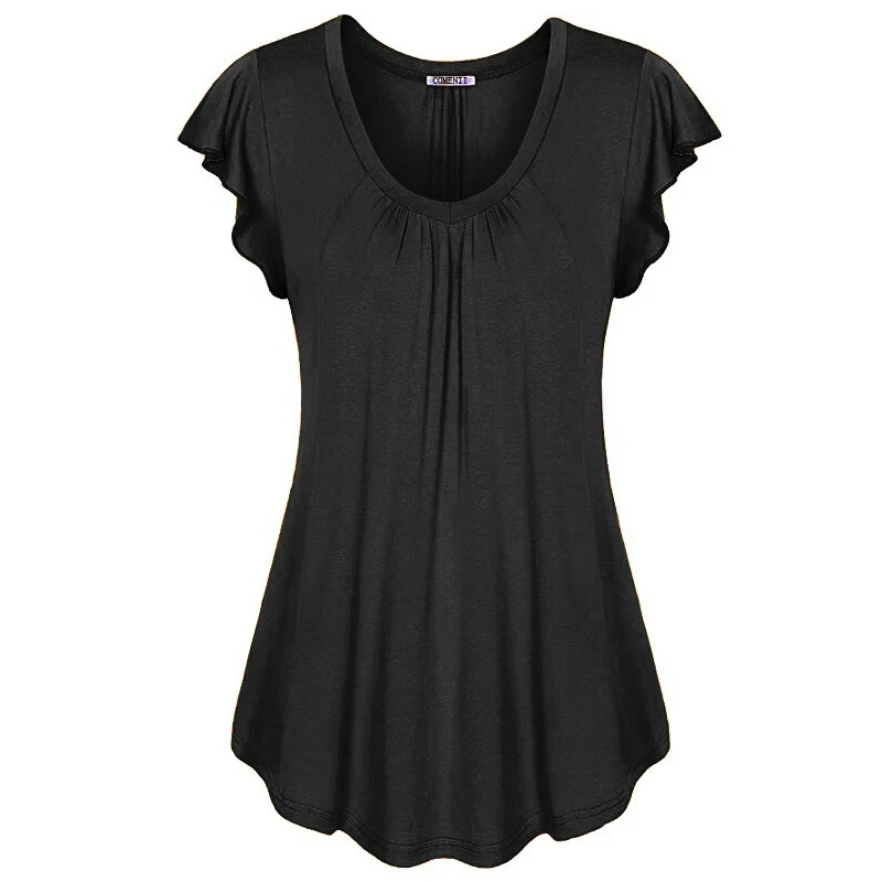 Womens Fashion Casual T Shirt Summer Loose Lotus Sleeve Solid Color T-shirts Plus Size Short Sleeve Ruffles Tshirt Tops Clothes
Womens Fashion Casual T Shirt Summer Loose Lotus Sleeve Solid Color T-shirts Plus Size Short Sleeve Ruffles Tshirt Tops Clothes