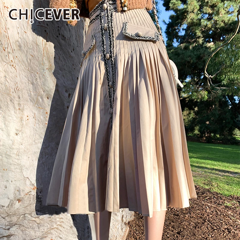 CHICEVER Patchwork Tweed Women's Skirts High Waist Button Pocket Pleated A Line Midi Skirt Female 2019 Autumn Fashion New
CHICEVER Patchwork Tweed Women's Skirts High Waist Button Pocket Pleated A Line Midi Skirt Female 2019 Autumn Fashion New