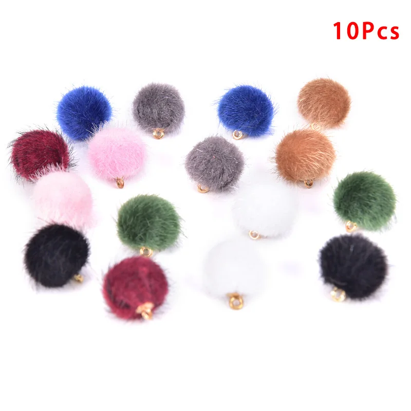 

10pcsPlush Fur Covered Ball Beads Charms DIY Pompom Beads Pendant For Necklace Bracelet Earring Jewelry Making 9 Colors