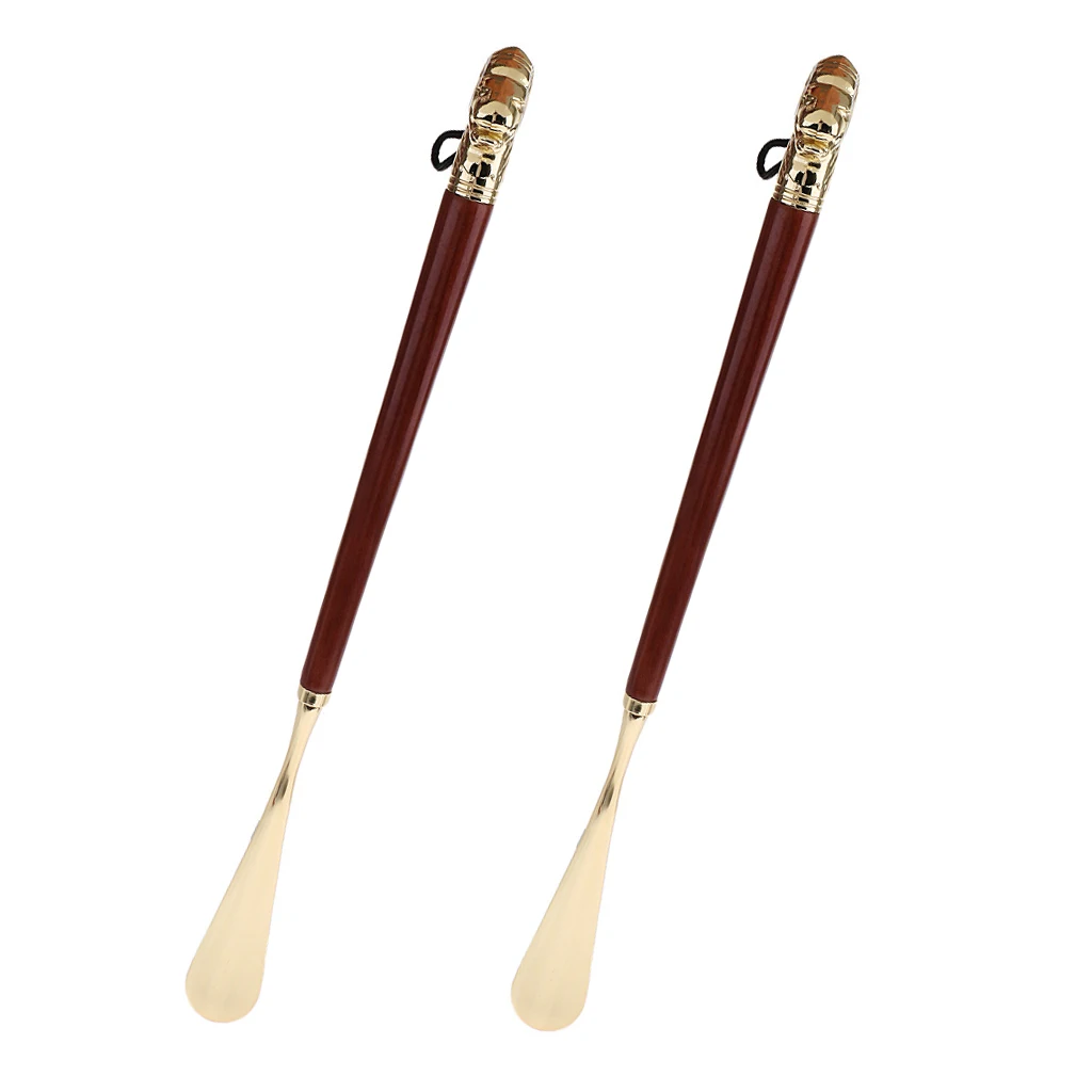 2 Pieces Metal Shoe Horn With Schima Wood Handle - 49cm/19.3inch 2 Pieces Metal Shoe Horn With Schima Wood Handle - 49cm/19.3inch