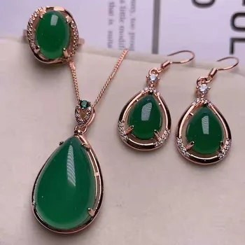 Natural ice inlaid jade 925 silver jewelry pendant ring earrings three piece set
Natural ice inlaid jade 925 silver jewelry pendant ring earrings three piece set